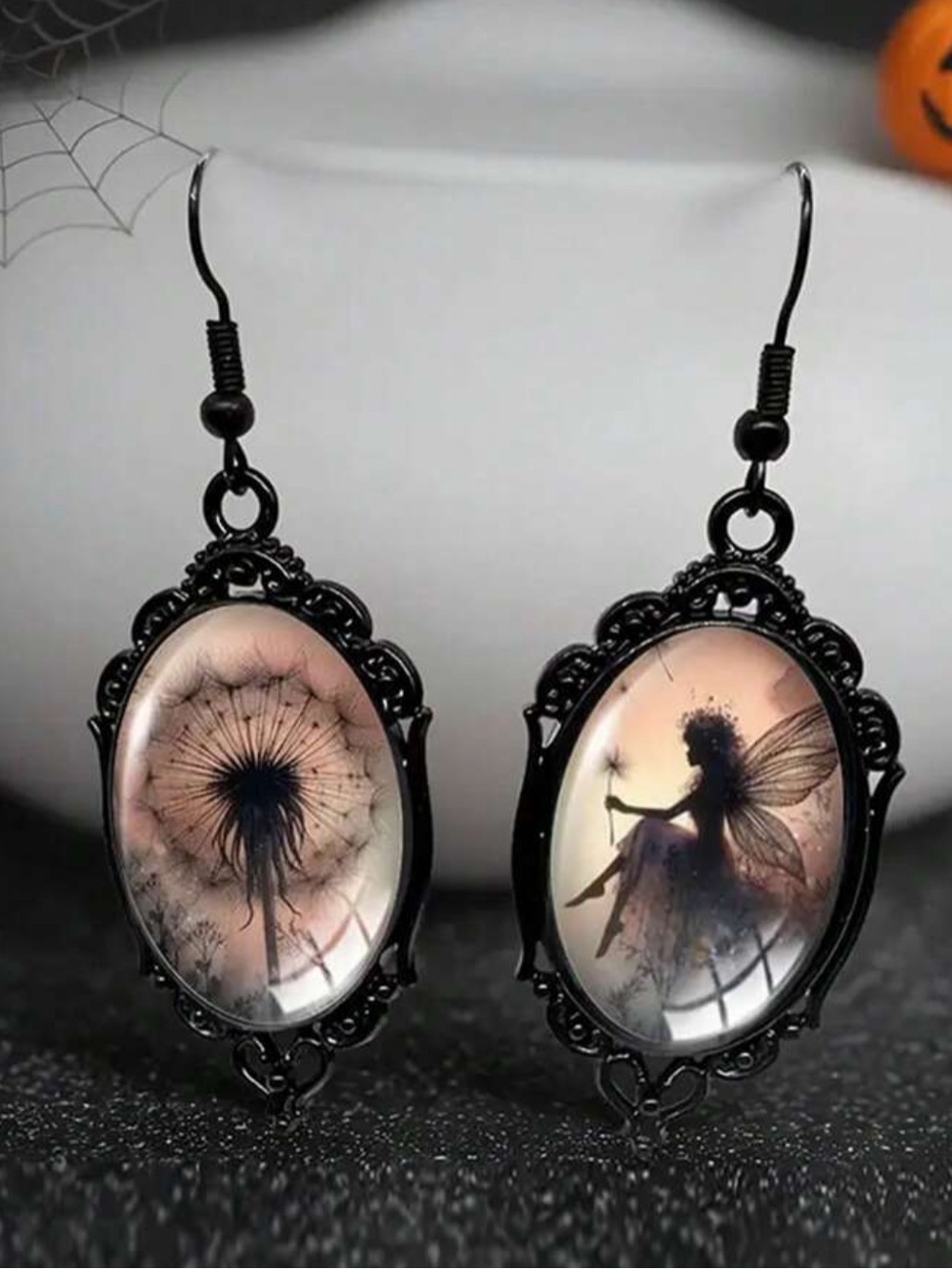 Black Fairy Silhouette Dome Drop Earrings NEW 🏷️